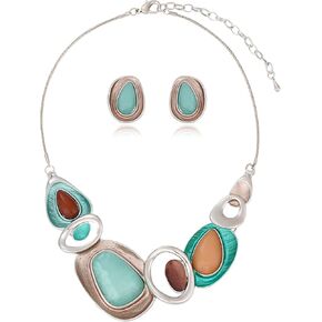 Mycitta Vintage Chunky Statement Jewelry Set Retro Leaf Floral Geometric Bohemian Boho Bib Necklace Earring Set Fashion Costume Jewelry for Women Girls Wedding Party Prom Unique Gift