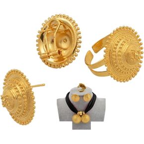 N-Made Beautifull Ethiopian Jewelry for Women Set - Ethiopian Traditional Jewelry - Eritrea Gold Jewelry - DIY Rope Chain Ethiopian Jewelry Set Gold Color Eritrea Ethnic Style Pendant Earrings Ring in Saudi Arabia