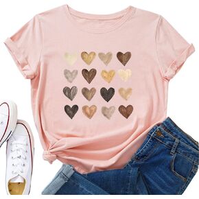 Womens Valentine Shirts Love Heart Graphic Tee T Shirts Teen Girls Cute Graphic T Shirts Tee Top