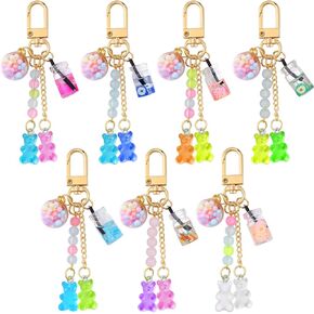 Hoosige 7 Pcs Cute Bear Keychain Animal Bear Floating Bottle Handbag Pendant Keyring Multicolor Charms Car Keys Resin Keychain for Women Men Girls, 7 styles in Kuwait