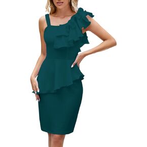 فستان SEBOWEL نسائي Peplum Bodycon أنيق متوسط ​​الطول مكشكش بدون أكمام وحفلات الكوكتيل والنوادي الرسمية in Kuwait