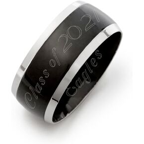 Custom Engraved 3/8" Wide Black & Silver Stainless Steel Men's Graduation Class Ring (ring sizes 9 to 13) - Personalized Class Ring for Men - Graduation Gift for Him - Men's Rings - Valentine's Day in Saudi Arabia