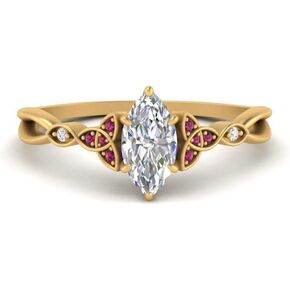 55Carat Choose Your Gemstone 14k Yellow Gold Plated Marquise Shape Petite Engagement Ring Everyday Jewelry Handmade Gifts for Wife Celtic Knot Split Diamond CZ Birthstone Ring : US Size 4 to 12