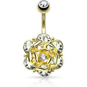 Pierced Owl - 14GA Stainless Steel CZ Crystal Gemmed Flower Belly Button Ring