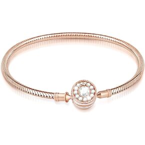 GNOCE Charm Bracelet Sterling Silver 18k Rose Gold Plated DIY Snake Chain Love At First Sight Basic Charm Bracelet Logo Bangle with Clasp in Kuwait