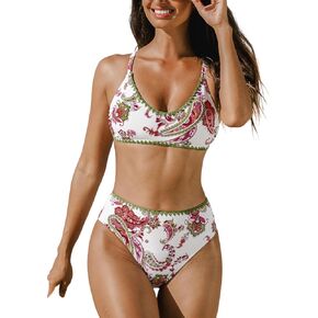 CUPSHE Women's Bikini Sets Two Piece Swimsuit High Waisted Scoop Neck Crisscross Back Tie Cheeky Bottom in Saudi Arabia