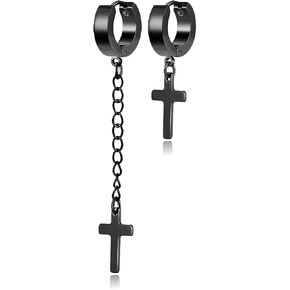 Unisex Punk Hip Hop Stainless Steel Silver Black Gold Tone Lock Thunder Lightning Bolt Dangle Huggie Hoop Earrings Gift for Women Men Boy Teens in Kuwait