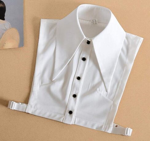 White Fake Collar Half T-Shirt Blouse Sleeveless Button Down Shirt Sharp Collar, Large in Kuwait