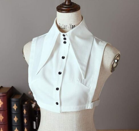 White Fake Collar Half T-Shirt Blouse Sleeveless Button Down Shirt Sharp Collar, Large in Kuwait