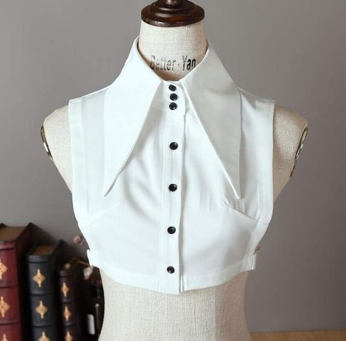 White Fake Collar Half T-Shirt Blouse Sleeveless Button Down Shirt Sharp Collar, Large in Kuwait