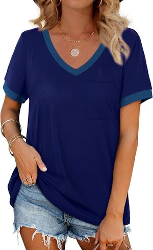 Geifa Womens T Shirts Short Sleeve V Neck Loose Casual Summer Tops 2026 with Pocket in Saudi Arabia