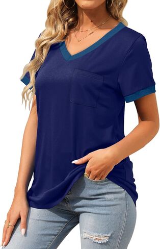 Geifa Womens T Shirts Short Sleeve V Neck Loose Casual Summer Tops 2026 with Pocket in Saudi Arabia