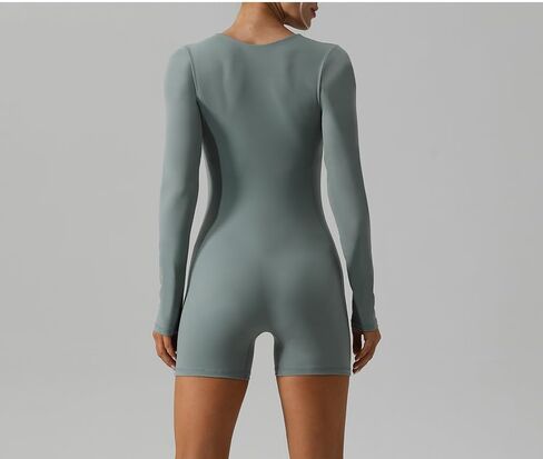 YHBAO Womens Square Neck Romper Long Sleeve Bodycon Stretchy Short Unitard Jumpsuit in Saudi Arabia