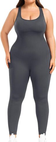 BLEVONH Women Backless Jumpsuits Sleeveless Scoop Neck Workout Yoga Jumpsuit Built In Bra Plus size in Kuwait