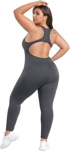 BLEVONH Women Backless Jumpsuits Sleeveless Scoop Neck Workout Yoga Jumpsuit Built In Bra Plus size in Kuwait