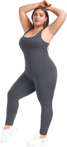 BLEVONH Women Backless Jumpsuits Sleeveless Scoop Neck Workout Yoga Jumpsuit Built In Bra Plus size in Kuwait