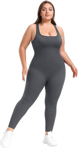 BLEVONH Women Backless Jumpsuits Sleeveless Scoop Neck Workout Yoga Jumpsuit Built In Bra Plus size in Kuwait
