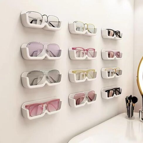 HISECOO Sunglasses Storage Device, Wall Mounted Glasses Display Box for Men and Women, Non Perforated Wall Mounted Glasses Storage Rack, Elevated Mirror Holder, Sunglasses Glasses Storage Box in Kuwait