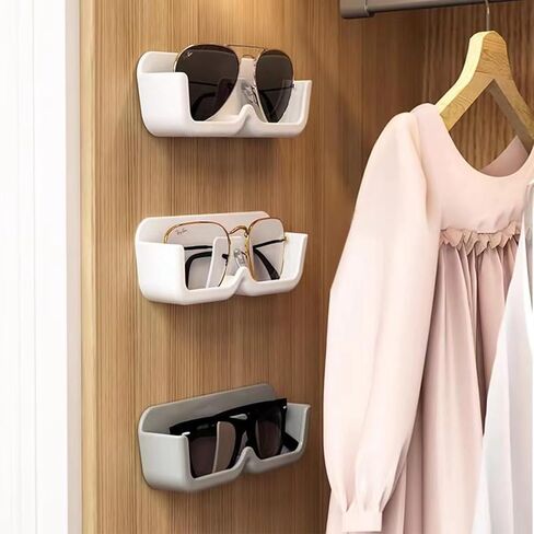HISECOO Sunglasses Storage Device, Wall Mounted Glasses Display Box for Men and Women, Non Perforated Wall Mounted Glasses Storage Rack, Elevated Mirror Holder, Sunglasses Glasses Storage Box in Kuwait