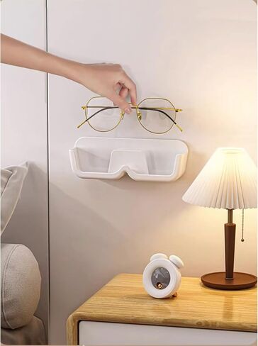 HISECOO Sunglasses Storage Device, Wall Mounted Glasses Display Box for Men and Women, Non Perforated Wall Mounted Glasses Storage Rack, Elevated Mirror Holder, Sunglasses Glasses Storage Box in Kuwait