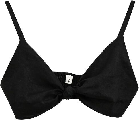 Amazhiyu Womens Pure Linen Front Knot V Neck Bikini Tops Casual Crop Cami in Saudi Arabia