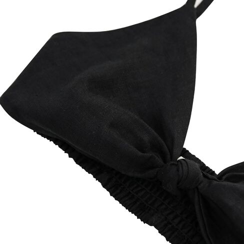 Amazhiyu Womens Pure Linen Front Knot V Neck Bikini Tops Casual Crop Cami in Saudi Arabia