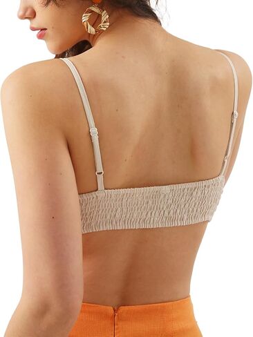 Amazhiyu Womens Pure Linen Front Knot V Neck Bikini Tops Casual Crop Cami in Saudi Arabia