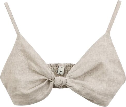 Amazhiyu Womens Pure Linen Front Knot V Neck Bikini Tops Casual Crop Cami in Saudi Arabia
