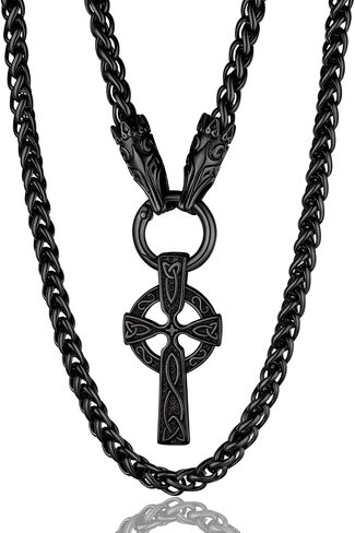 ChainsProMax Men Chunky Viking Mjolnir/Fenrir Wolf/Celtic/Rune Necklace, with 28inches Chain, Can Custom, Stainless Steel Norse Viking Jewelry, Gold Plated/Black, Send Gift Box in Saudi Arabia