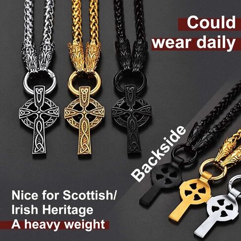 ChainsProMax Men Chunky Viking Mjolnir/Fenrir Wolf/Celtic/Rune Necklace, with 28inches Chain, Can Custom, Stainless Steel Norse Viking Jewelry, Gold Plated/Black, Send Gift Box in Saudi Arabia