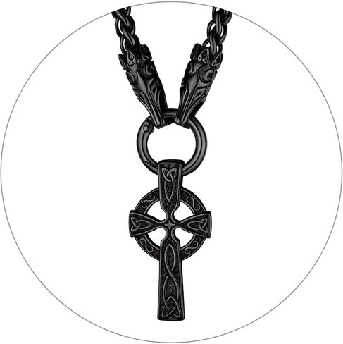 ChainsProMax Men Chunky Viking Mjolnir/Fenrir Wolf/Celtic/Rune Necklace, with 28inches Chain, Can Custom, Stainless Steel Norse Viking Jewelry, Gold Plated/Black, Send Gift Box in Saudi Arabia