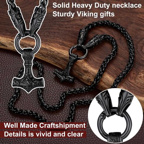 ChainsProMax Men Chunky Viking Mjolnir/Fenrir Wolf/Celtic/Rune Necklace, with 28inches Chain, Can Custom, Stainless Steel Norse Viking Jewelry, Gold Plated/Black, Send Gift Box in Saudi Arabia