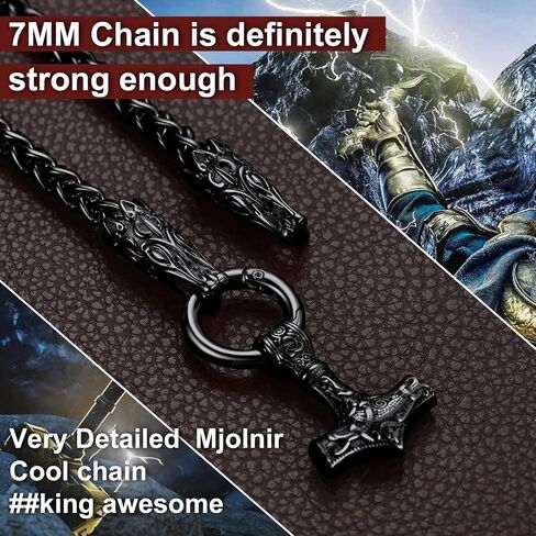 ChainsProMax Men Chunky Viking Mjolnir/Fenrir Wolf/Celtic/Rune Necklace, with 28inches Chain, Can Custom, Stainless Steel Norse Viking Jewelry, Gold Plated/Black, Send Gift Box in Saudi Arabia