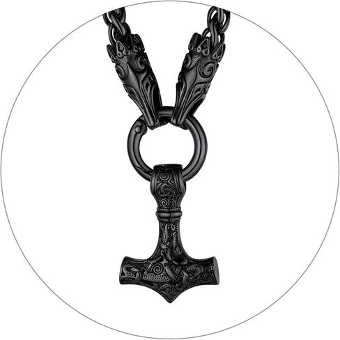 ChainsProMax Men Chunky Viking Mjolnir/Fenrir Wolf/Celtic/Rune Necklace, with 28inches Chain, Can Custom, Stainless Steel Norse Viking Jewelry, Gold Plated/Black, Send Gift Box in Saudi Arabia
