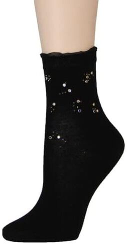 جوارب Badgley Mischka النسائية القطنية المزخرفة بأحجار الراين مع كشكشة شبكية، أسود/كحلي، مقاس واحد، عبوة من 2 in Saudi Arabia