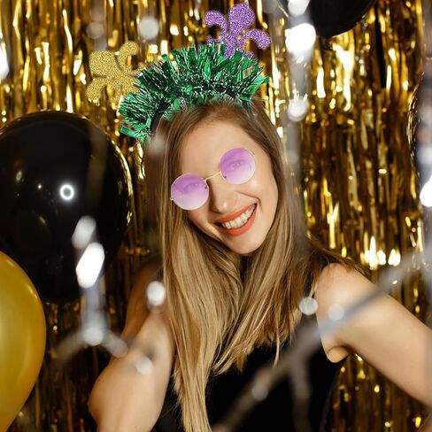 NIUEFH ماردي غرا عقال مجموعة إكسسوار زي مع ماردي غرا الخرز القلائد أقراط نظارات للنساء فتاة حفلة تنكرية لوازم in Kuwait