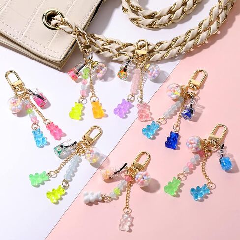Hoosige 7 Pcs Cute Bear Keychain Animal Bear Floating Bottle Handbag Pendant Keyring Multicolor Charms Car Keys Resin Keychain for Women Men Girls, 7 styles in Kuwait