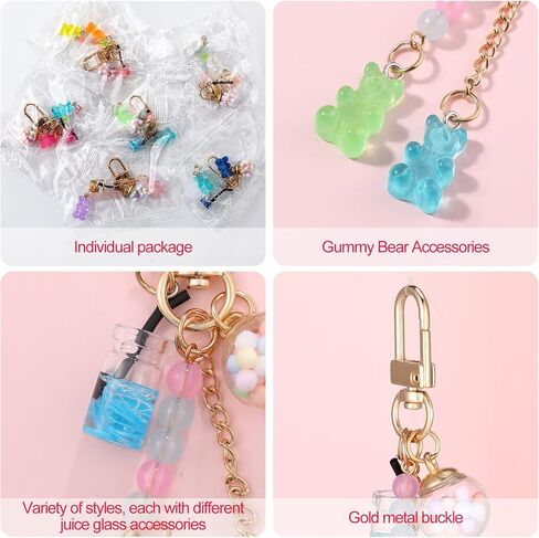 Hoosige 7 Pcs Cute Bear Keychain Animal Bear Floating Bottle Handbag Pendant Keyring Multicolor Charms Car Keys Resin Keychain for Women Men Girls, 7 styles in Kuwait