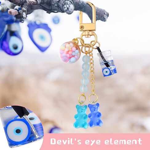 Hoosige 7 Pcs Cute Bear Keychain Animal Bear Floating Bottle Handbag Pendant Keyring Multicolor Charms Car Keys Resin Keychain for Women Men Girls, 7 styles in Kuwait