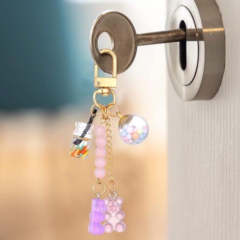 Hoosige 7 Pcs Cute Bear Keychain Animal Bear Floating Bottle Handbag Pendant Keyring Multicolor Charms Car Keys Resin Keychain for Women Men Girls, 7 styles in Kuwait