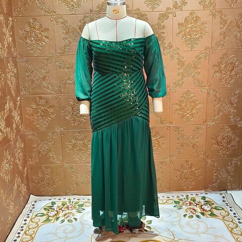 فستان طويل أنيق للسيدات من Cololura بدون أكتاف مقاس كبير وأكمام طويلة للحفلات المسائية باللون الأخضر in Kuwait