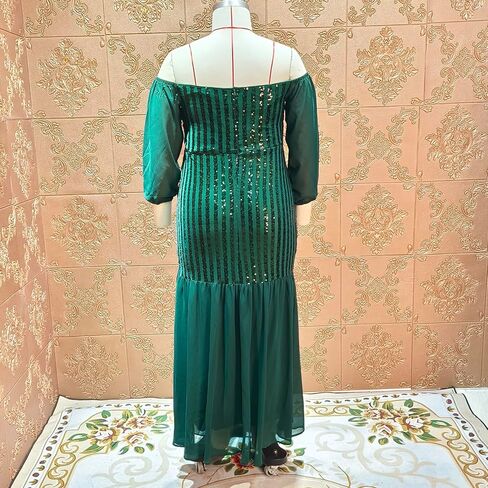 فستان طويل أنيق للسيدات من Cololura بدون أكتاف مقاس كبير وأكمام طويلة للحفلات المسائية باللون الأخضر in Kuwait
