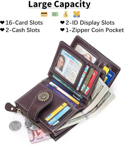 SENDEFN Small Womens Wallet Leather Bifold Card Holder RFID Blocking with Zipper Coin Pocket in Kuwait