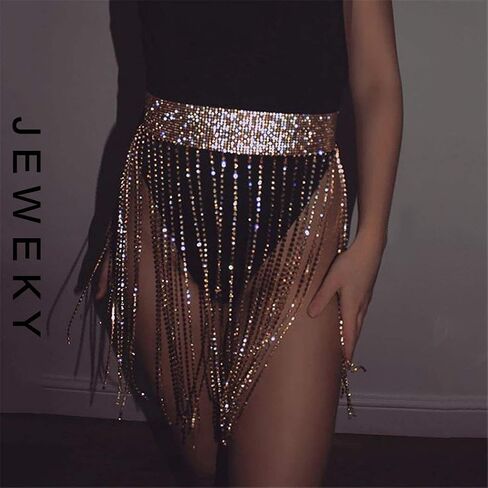 Jeweky Halloween شرابة كريستال الخصر سلسلة تنورة الذهب سلاسل الجسم حزام البطن الصيف الشاطئ ملهى ليلي الجسم اكسسوارات مجوهرات للنساء والفتيات in Saudi Arabia