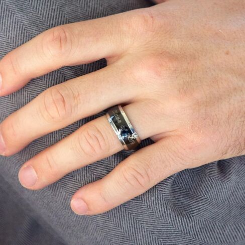 Custom Engraved 3/8" Wide Black & Silver Stainless Steel Men's Graduation Class Ring (ring sizes 9 to 13) - Personalized Class Ring for Men - Graduation Gift for Him - Men's Rings - Valentine's Day in Saudi Arabia