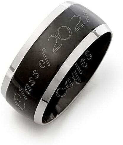 Custom Engraved 3/8" Wide Black & Silver Stainless Steel Men's Graduation Class Ring (ring sizes 9 to 13) - Personalized Class Ring for Men - Graduation Gift for Him - Men's Rings - Valentine's Day in Saudi Arabia