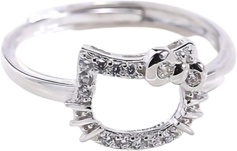 حلقة كيتي مطلية بالفضة من Xerial Kawaii، حلقة هريرة مفتوحة قابلة للتعديل، حلقات قطة لطيفة، هدية مجوهرات للفتيات الصديقات والنساء in Kuwait