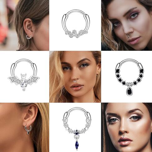 فلوريديكو 20 قطعة من خواتم الحاجز الانفي 16 غرام، مجوهرات للحاجز الانفي للنساء، اقراط متدلية للحاجز الانفي على شكل دمعة زركونيا مكعب فراشة حدوة حصان، اقراط حلقية للانف والشفاه والزنمة والغضروف من in Kuwait