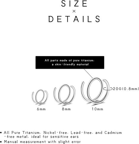 16G/18G/20G Implant Grade Titanium Nose Ring CZ Daith Jewelry Cartilage Earrings Hoops 6-12mm, ASTM F136 Titanium Helix Rook Tragus Lip Septum Rings Hypoallergenic Piercing Jewelry for Women Men in Kuwait