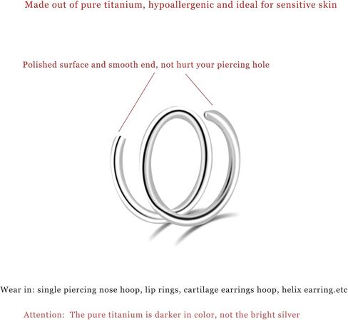 16G/18G/20G Implant Grade Titanium Nose Ring CZ Daith Jewelry Cartilage Earrings Hoops 6-12mm, ASTM F136 Titanium Helix Rook Tragus Lip Septum Rings Hypoallergenic Piercing Jewelry for Women Men in Kuwait